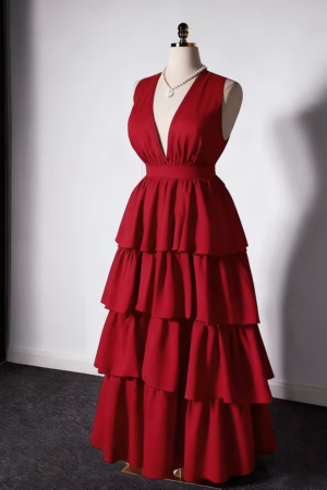 Plus Size Layered Red Maxi Dress