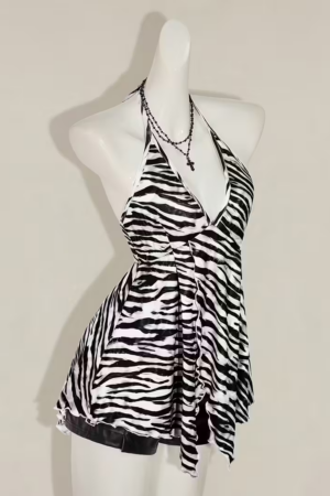 Women's Zebra Print Halter Tie-Up Camisole Top