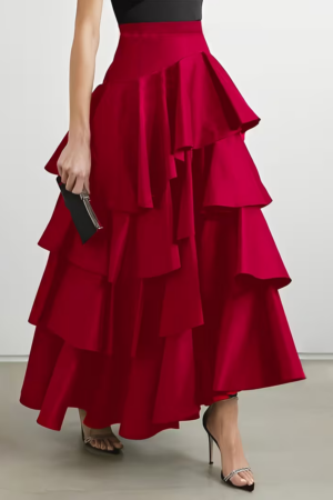 High-Waisted Patchwork Cake A-Line Skirt