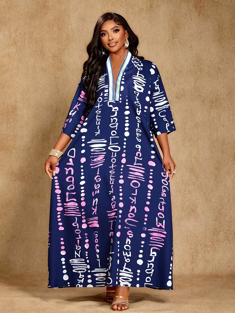 Plus Size Tropical Gradient Print Maxi Dress