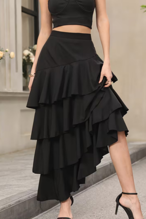Loose Fit High-Waisted Patchwork Cake A-Line Skirt
