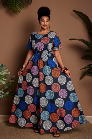 Plus Size Hollow-Out Polka Dot Print Maxi Dress