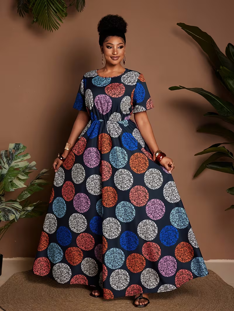 Plus Size Hollow-Out Polka Dot Print Maxi Dress