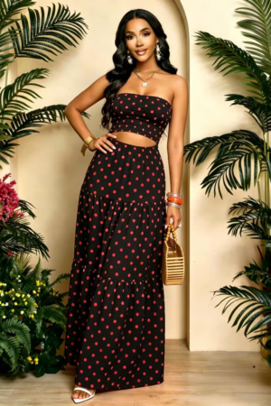Elegant Polka Dot Off-Shoulder Ruffle Maxi Dress