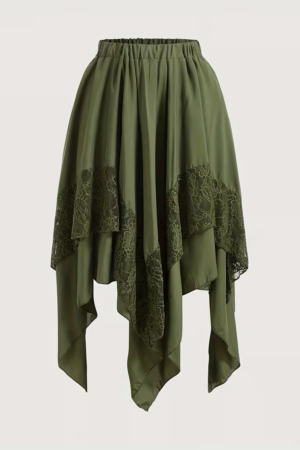 Lace Patchwork Irregular Flared Skirt