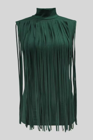 High Neck Tassel Open-Back Vest Top