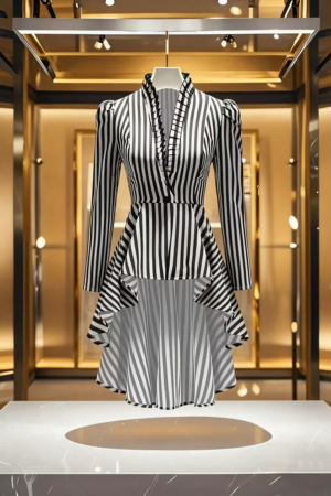 Striped Print High-Low Dress