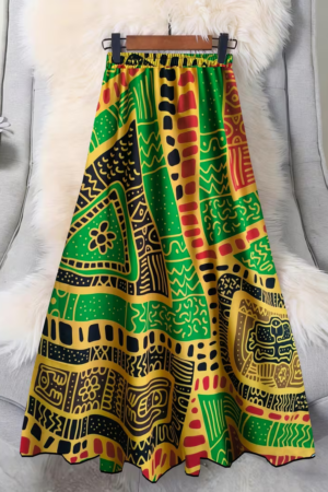 Floral Print Elastic Waist A-Line Maxi Skirt