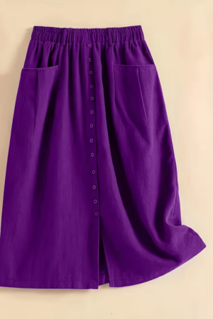 Korean-Style Vintage Linen Midi Skirt