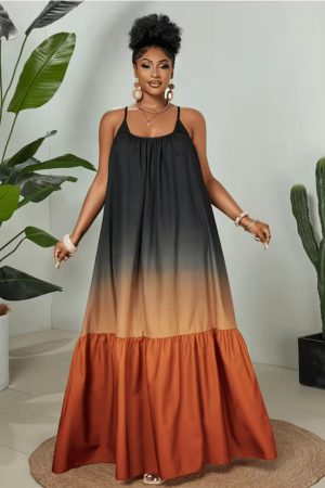 Plus Size Color Block Print Maxi Dress