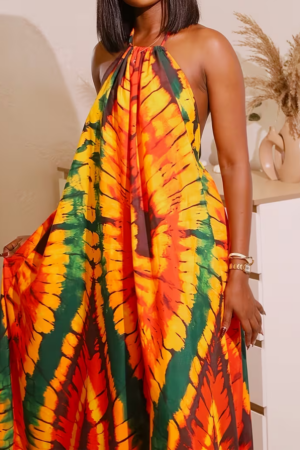 Multicolor Tie-Dye Backless Maxi Dress